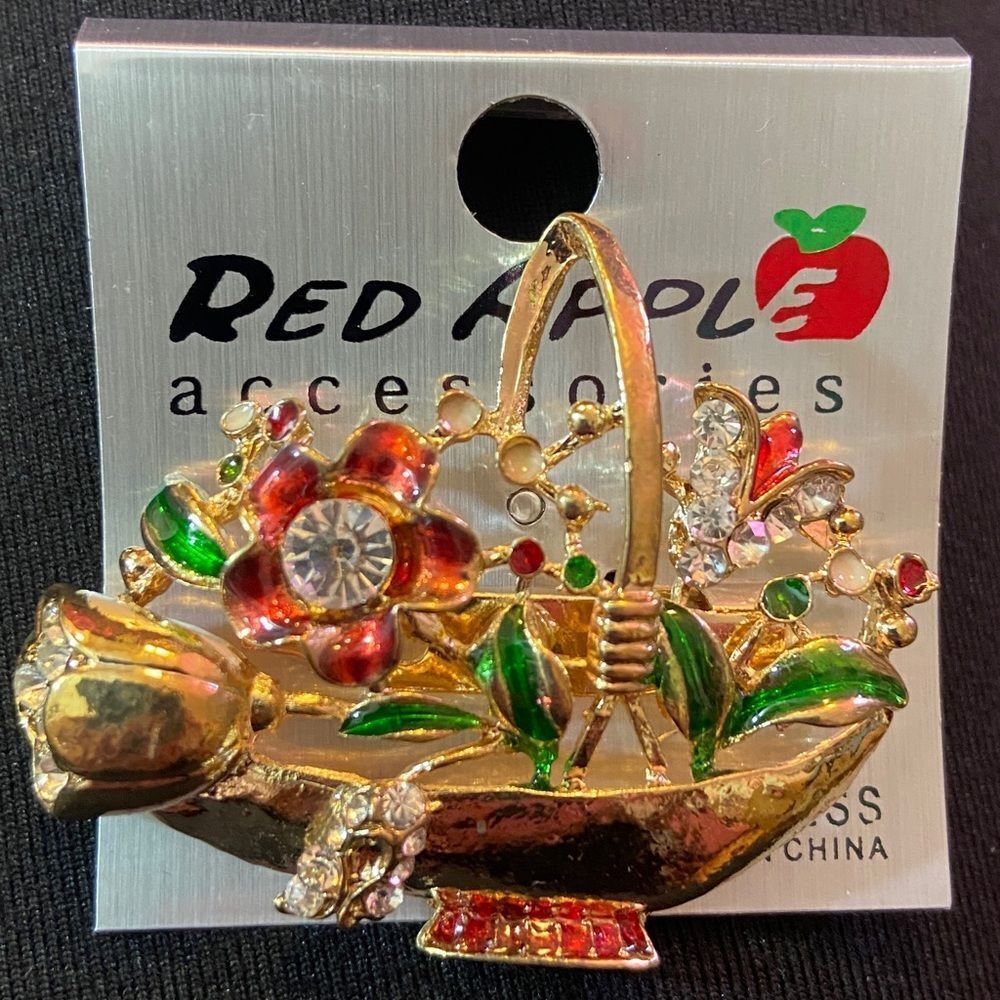 Apple Gold and Red Floral Brooch Christmas